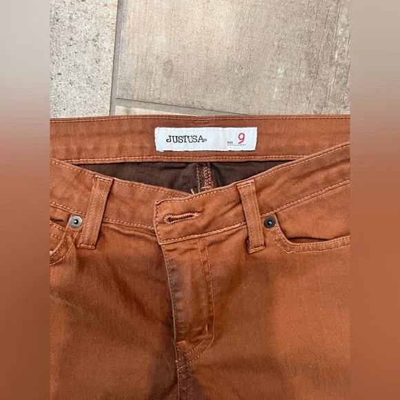 Just USA Mid Rise Burnt Orange Denim Jeans Stretch Skinny-Size 9 - Picture 4 of 4